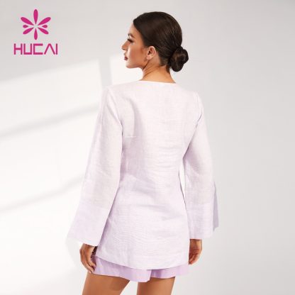 ODM Pullover T Shirts Loose Linen Fabric Women Yoga Long Sleeve Manufacturer - Image 5
