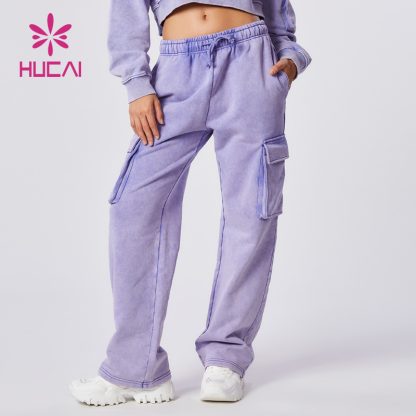ODM Washed Joggers Cargo Pocket Women Lavender Sports Sweatpants Factory - Image 2