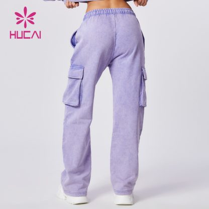 ODM Washed Joggers Cargo Pocket Women Lavender Sports Sweatpants Factory - Image 5