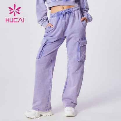 ODM Washed Joggers Cargo Pocket Women Lavender Sports Sweatpants Factory