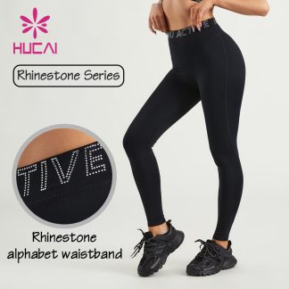 ODM Women Legging Rhinestone Alphabet Waistband OEM Tights Yoga Pants