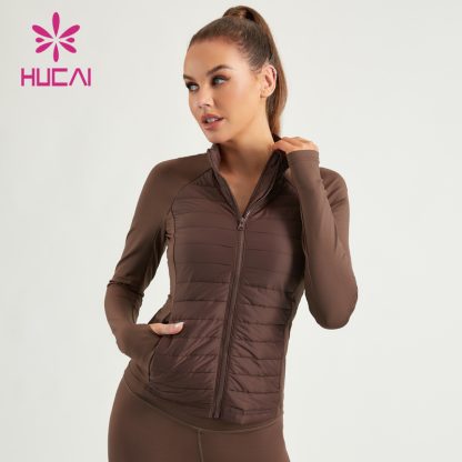 ODM Women Yoga Fabrics Coats Mid-High Neck Spliced Jacket ODM Serve - Image 3