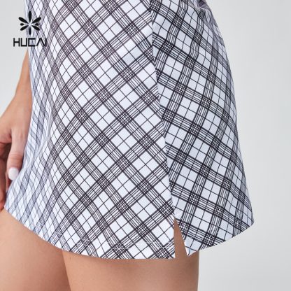 OEM Classic Black And White Turn-down Neck Plaid Tennis Golf Dress - Image 4