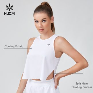 OEM Cool Feeling Split Hem Loose Pleat Back Gym Tank Top