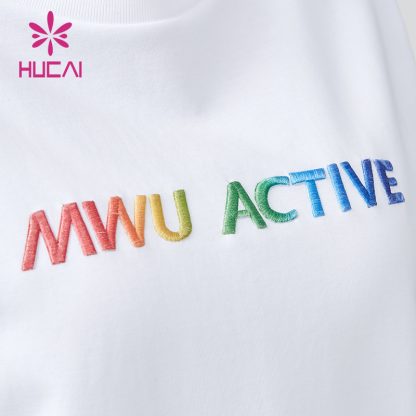OEM Fitness T-shirt 3D Embroidered Heat Transfer Logo Womens Sportswear Manufacturer - Image 2