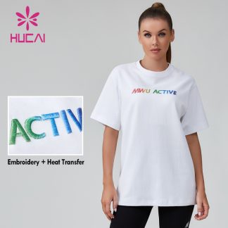 OEM Fitness T-shirt 3D Embroidered Heat Transfer Logo Womens Sportswear Manufacturer