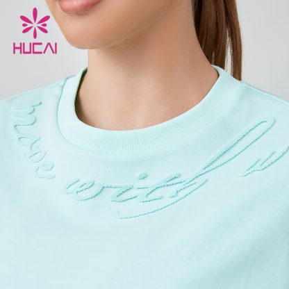 OEM Fitness T-shirt Turf Embroidered Logo Womens Oversized Sportswear Manufacturer - Image 2