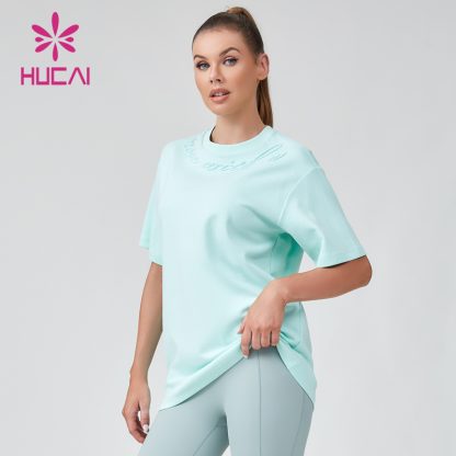 OEM Fitness T-shirt Turf Embroidered Logo Womens Oversized Sportswear Manufacturer - Image 3