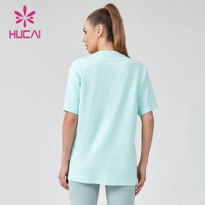 OEM Fitness T-shirt Turf Embroidered Logo Womens Oversized Sportswear Manufacturer - Image 4