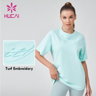 OEM Fitness T-shirt Turf Embroidered Logo Womens Oversized Sportswear Manufacturer