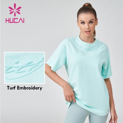 OEM Fitness T-shirt Turf Embroidered Logo Womens Oversized Sportswear Manufacturer