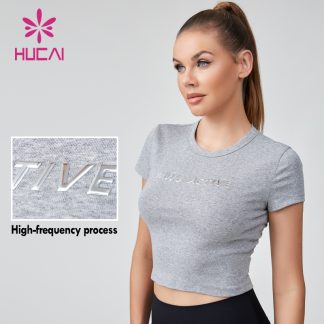 OEM Fitness Tank Top High Frequency Metallic Logo Womens Short T-shirt Manufacturer