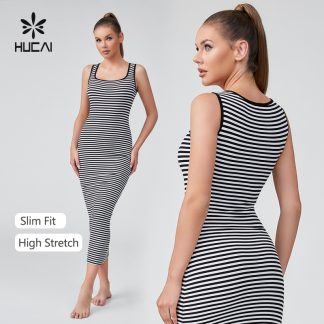 OEM Generous Collar Slim Fit Elastic Ribbed Long Dress Sportswear Manufacturer