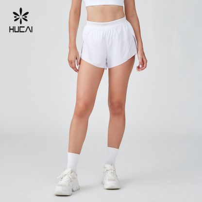 OEM Ladies Split Hem Pleat Back Mesh Waistband Sports Shorts - Image 2