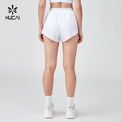 OEM Ladies Split Hem Pleat Back Mesh Waistband Sports Shorts - Image 4