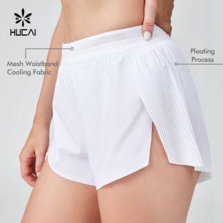 OEM Ladies Split Hem Pleat Back Mesh Waistband Sports Shorts