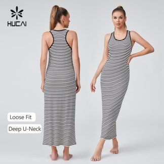 OEM Long Dress Cotton And Linen Blended Deep U-neck Sportswear Manufacturer