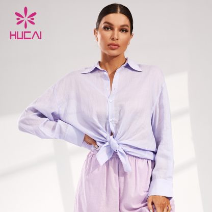 OEM Long Sleeve Shirts Linen Lazy Comfortable Women Leisure Wear Manufacturer - Image 2