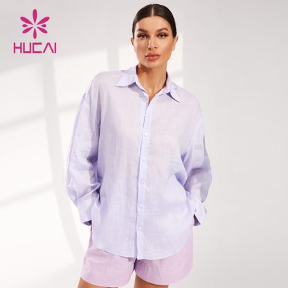 OEM Long Sleeve Shirts Linen Lazy Comfortable Women Leisure Wear Manufacturer - Image 3