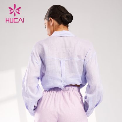 OEM Long Sleeve Shirts Linen Lazy Comfortable Women Leisure Wear Manufacturer - Image 4