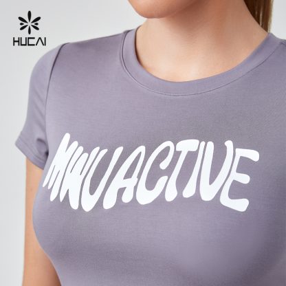 OEM Modal Spandex Wavy Pattern Silk Screen Crop Fitness T Shirt - Image 4