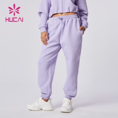 OEM ODM Sports Joggers Lavender Color Women Washed Sweatpants Supplier - Image 2