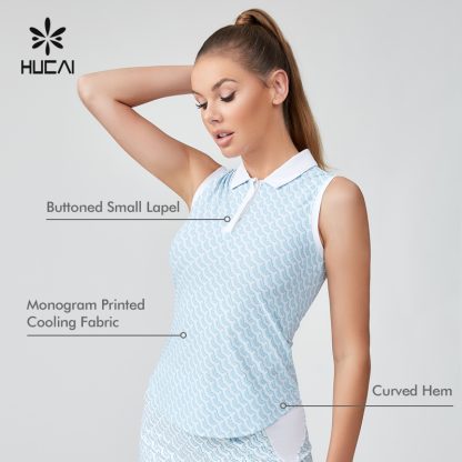 OEM Polo Neck Curved Hem Monogram Printed Tennis Golf Tank Top