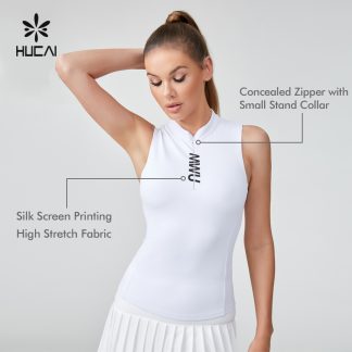 OEM Polyester Spandex Silk Screen Logo On Zip Golf Tank Top For Women