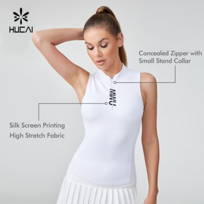 OEM Polyester Spandex Silk Screen Logo On Zip Golf Tank Top For Women