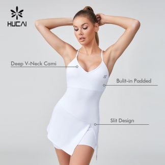 OEM Sexy Spaghetti Strap Deep V Neck Two-piece Set Slip Tennis Dress