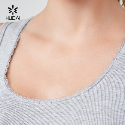 OEM Splicing Lace Large U-shaped Neckline Knitted Vest Dress Sportswear Manufacturer - Image 4
