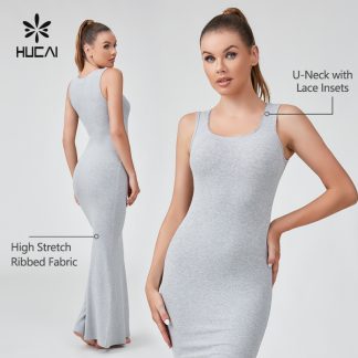OEM Splicing Lace Large U-shaped Neckline Knitted Vest Dress Sportswear Manufacturer