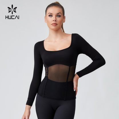 OEM Splicing Mesh Waist Cinching Tight Fitting Sports Tops Sportswear Manufacturer - Image 2