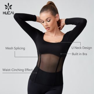 OEM Splicing Mesh Waist Cinching Tight Fitting Sports Tops Sportswear Manufacturer