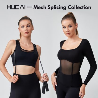OEM Splicing Mesh Waist Cinching Tight Fitting Sports Tops Sportswear Manufacturer - Image 5