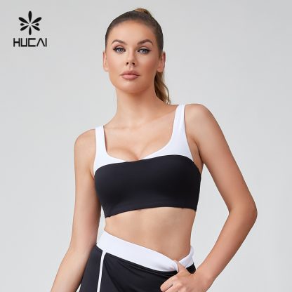 OEM Sport Bra Spandex Sexy Black And White Patchwork Contrasting Color - Image 2