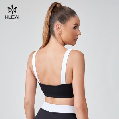 OEM Sport Bra Spandex Sexy Black And White Patchwork Contrasting Color - Image 4