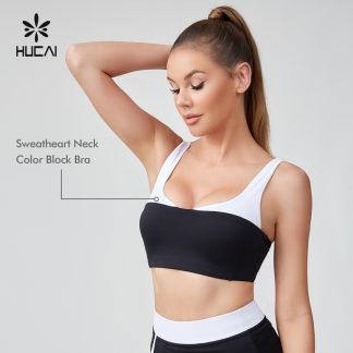 OEM Sport Bra Spandex Sexy Black And White Patchwork Contrasting Color