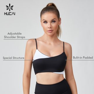 OEM Sports Bra Black And White Overlap Adjustable Thin Strap Padded