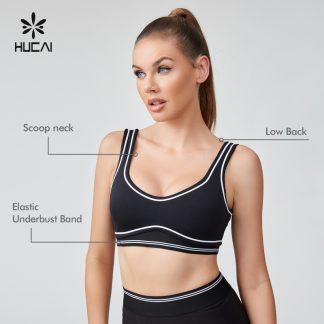 OEM Sports Bra Scooped Neck Streamlined Contrasting Stitching