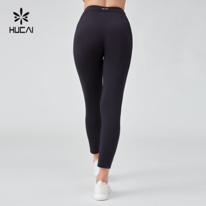 OEM Sports Leggings Elastic Waist Silk Screen Hidden Zipper Pocket - Image 3