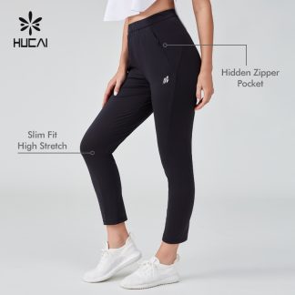 OEM Sports Leggings Elastic Waist Silk Screen Hidden Zipper Pocket