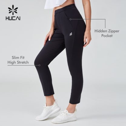 OEM Sports Leggings Elastic Waist Silk Screen Hidden Zipper Pocket