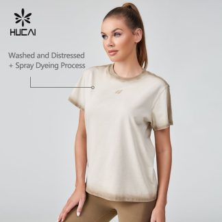 OEM Sports T-shirt Washed And Distressed Spray Dyeing Process Sportswear Manufacturer