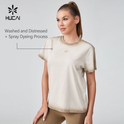 OEM Sports T-shirt Washed And Distressed Spray Dyeing Process Sportswear Manufacturer