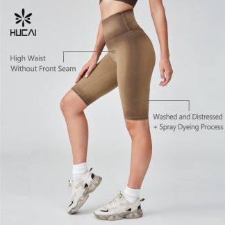 OEM Sports short Leggings Washed And Distressed Spray Dyeing Process Sportswear Manufacturer