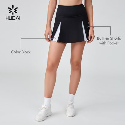 OEM Tennis Skirt Black And White Patchwork A-line With Inner Shorts
