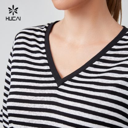OEM V-neck OVERSIZE Cotton Linen Blend Short Sleeved Shirt Sportswear Manufacturer - Image 3