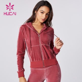 OEM Velvet Fabric Jacket Short Version Sports Full Zipper Crop Top Factory
