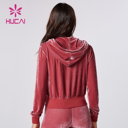 OEM Velvet Fabric Jacket Short Version Sports Full Zipper Crop Top Factory - Image 5